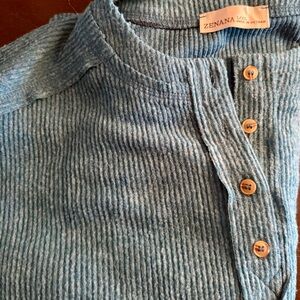 Zenana Teal Ribbed Knit Light Sweater